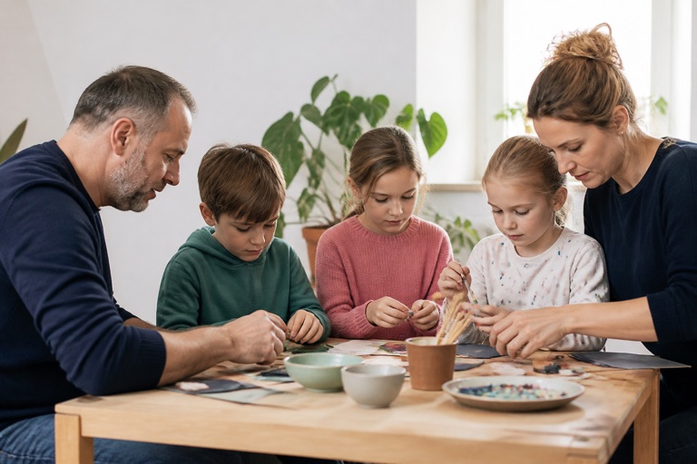 Kinder und Erwachsene bei einem gemeinsamen Kursangebot